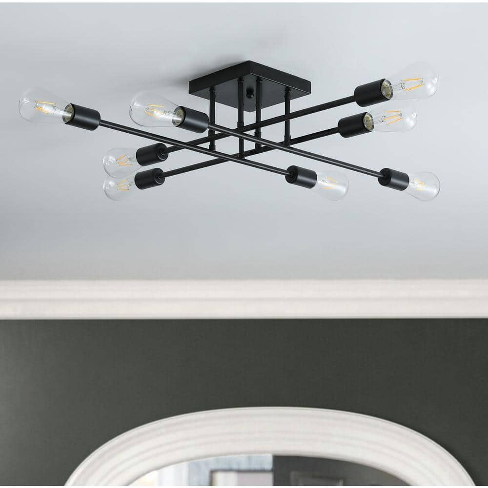 Black Iron 8-Light Modern Linear Sputnik Chandelier