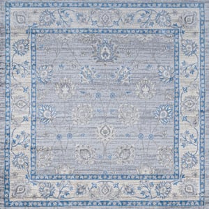 Modern Persian Vintage Moroccan Traditional Gray/Blue 5' Square Area Rug