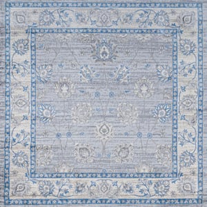 Modern Persian Vintage Moroccan Traditional Gray/Blue 6' Square Area Rug