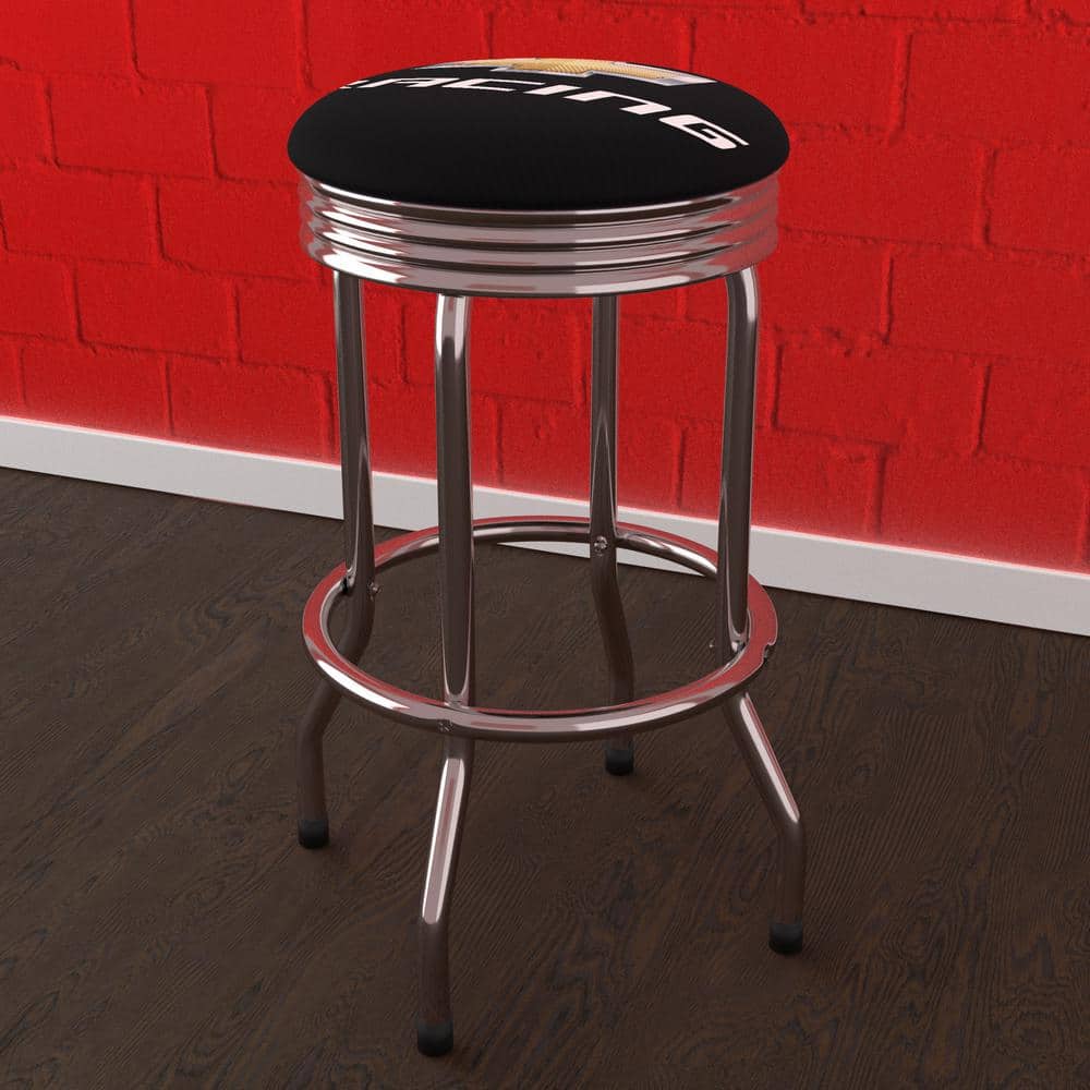 Chevrolet Chevy Racing 29 in. Black Backless Metal Bar Stool with Vinyl
