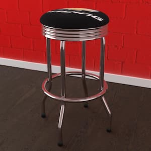 Chevrolet Chevy Racing 29 in. Black Backless Metal Bar Stool with Vinyl Seat