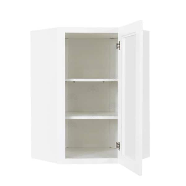 Lancaster White Plywood Shaker Stock Assembled Wall Diagonal Glass Door Kitchen Cabinet 24 in. W x 30 in. H x 12 in. D