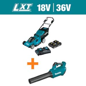 18V X2 (36V) LXT Cordless 21 in. Lawn Mower Kit & 4 batteries (5.0Ah) with bonus 18V Brushless Cordless Blower