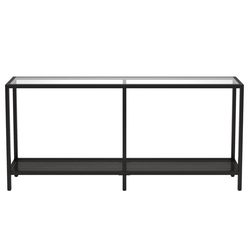 Blackened Bronze 64" Metal and Glass Console Table with Shelves
