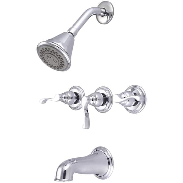 Central Brass 8968-B4 Triple Handle 4-Spray Tub and Shower Faucet 1.75 GPM in. Chrome Valve Included