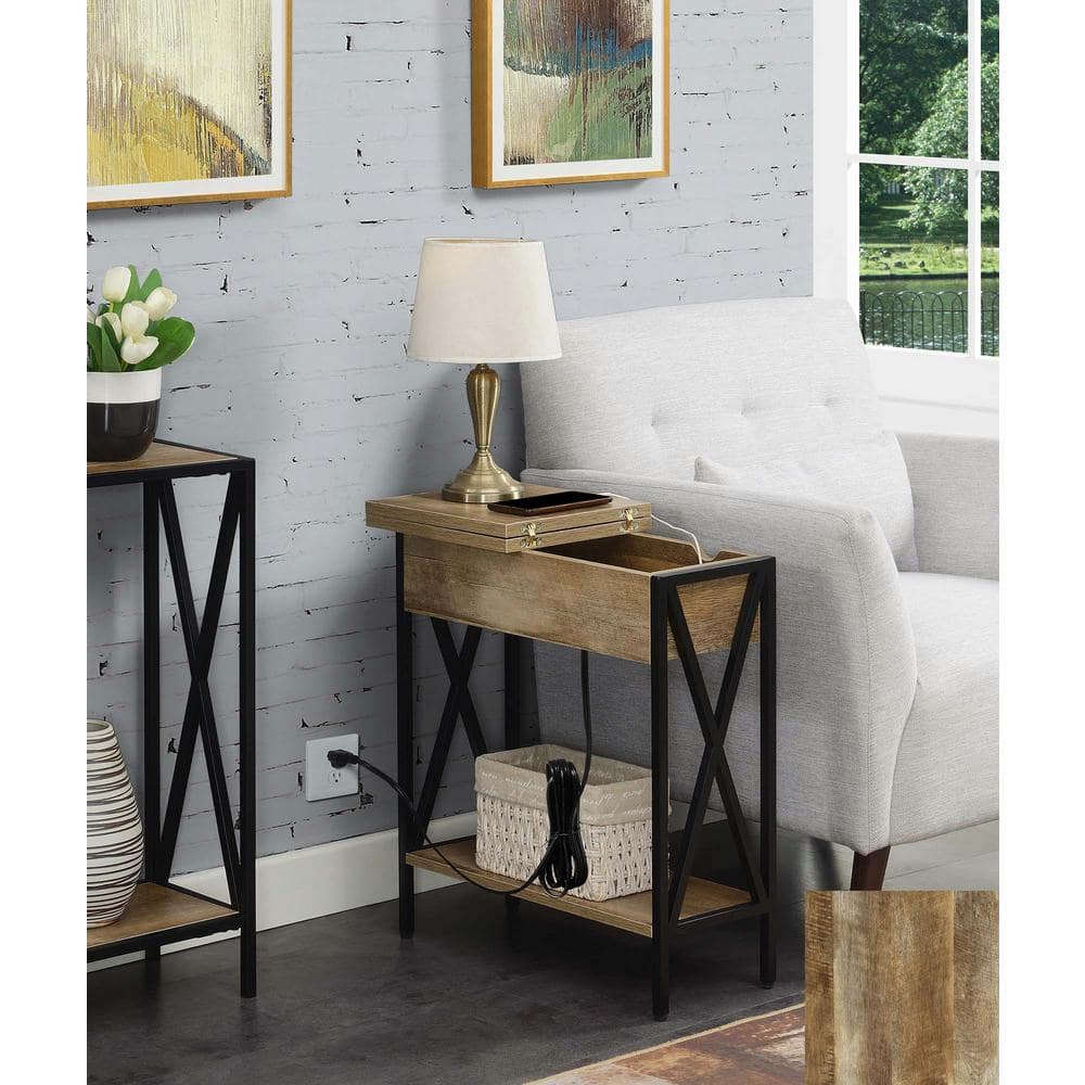 Tucson Weathered Barnwood & Black Flip Top End Table with Charging Station