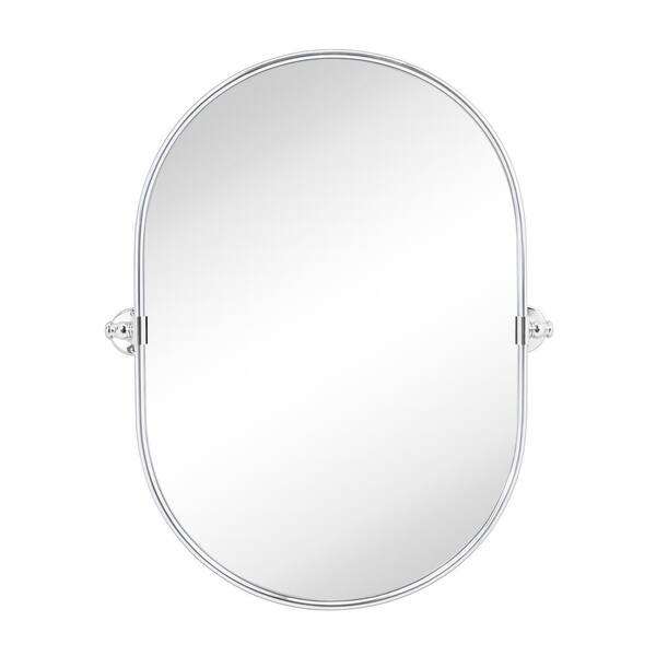 TEHOME Pill 20 in. W x 30 in. H Small Oval Metal Framed Tilting Wall Mounted Bathroom Vanity Mirror in Chrome