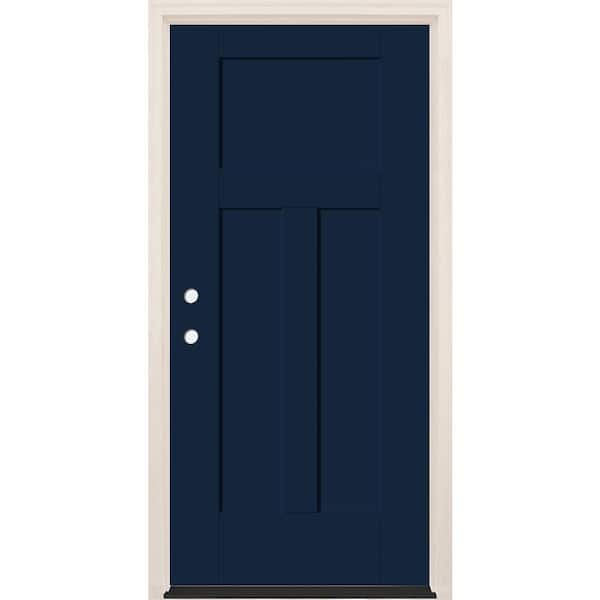 Builders Choice 36 in. x 80 in. 3-Panel Craftsman Right-Hand Indigo Fiberglass Prehung Front Door w/6-9/16 in. Frame and Bronze Hinges