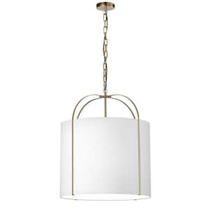 Quincy 3-Light Gold Shaded Pendant Light with White Fabric Shade