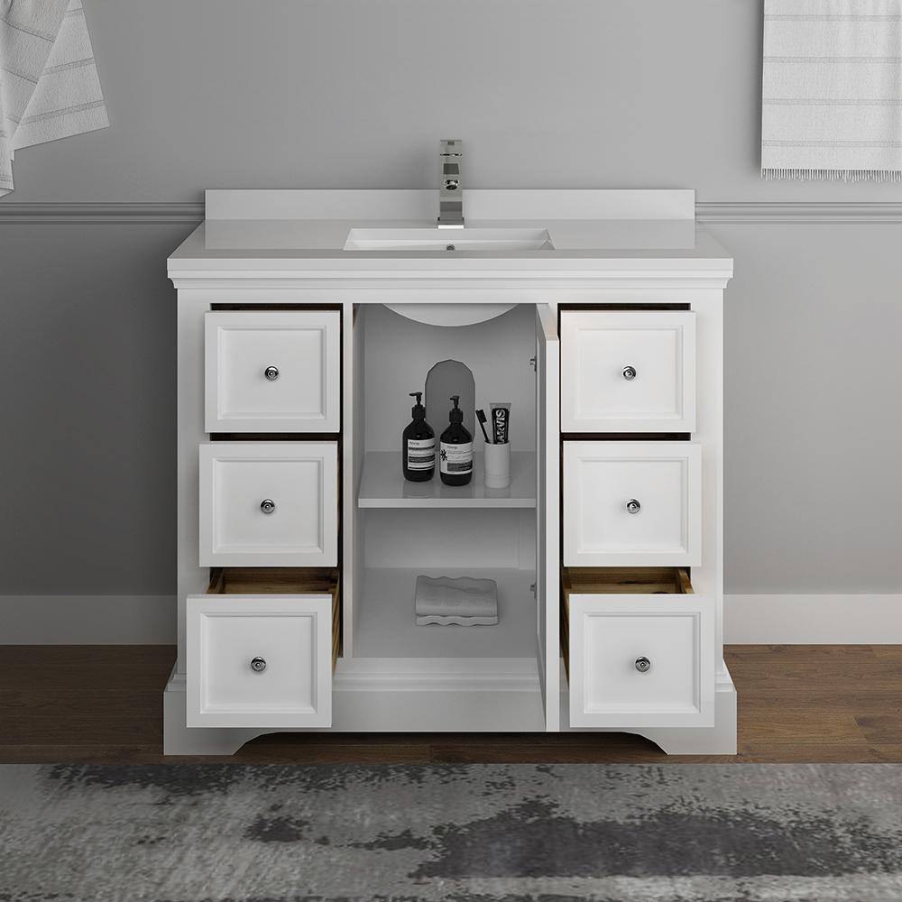 Matte White Solid Wood Single Sink Vanity with Quartz Top