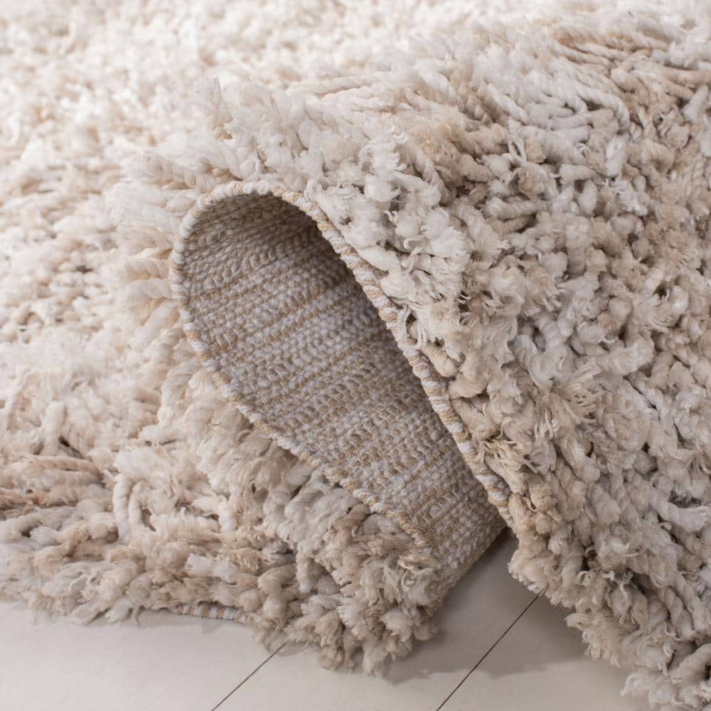 Beige/Ivory 3' x 5' Handmade Reversible Shag Area Rug
