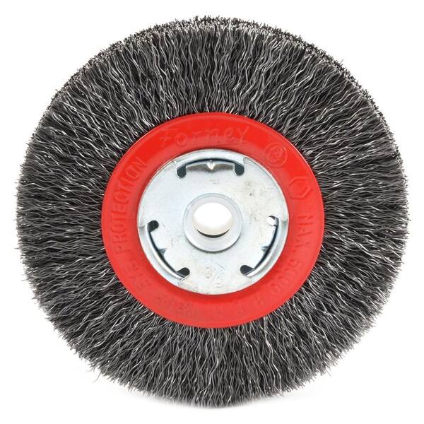 Forney 5 in. x 1/2 in. and 5/8 in. Arbor Narrow Face Coarse Crimped Wire Bench Wheel Brush