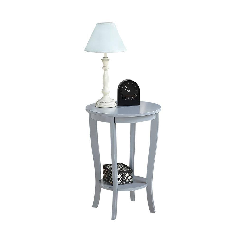 Gray Round Wood End Table with Shelf