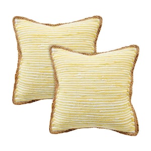 Raeleigh Yellow Striped Cotton Blend 20 in. x 20 in. Indoor Throw Pillow (Set of 2)