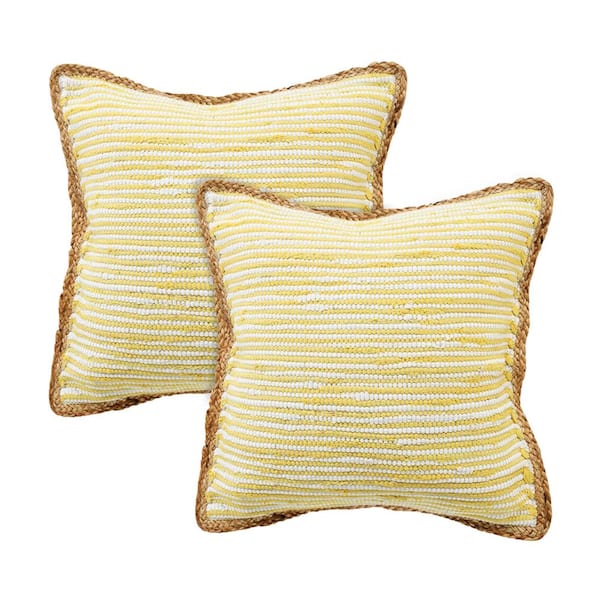 LR Home Raeleigh Yellow Striped Cotton Blend 20 in. x 20 in. Indoor Throw Pillow (Set of 2)
