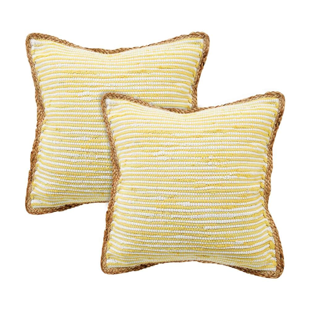 Raeleigh Yellow Striped Cotton Blend 20 in. x 20 in. Indoor Throw Pillow (S