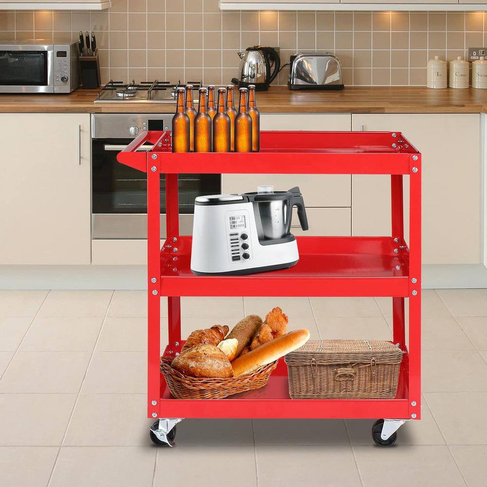 Red Heavy Duty 3-Tier Metal Utility Cart with Wheels