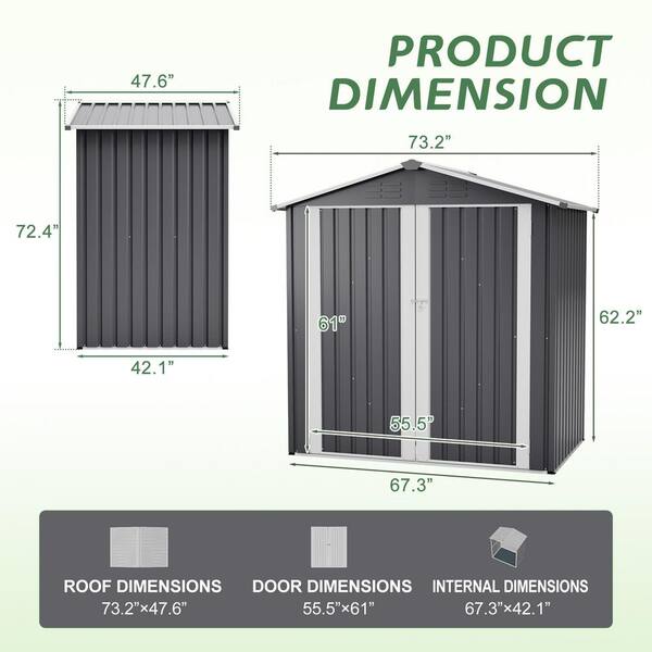 SpassWay 3.97 ft. x 6.1 ft. Outdoor Storage Shed-Heavy-Duty Metal