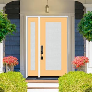 Legacy 53 in. x 80 in. Full Lite Rain Glass RHIS Primed Jackfruit Finish Fiberglass Prehung Front Door w/14in.SL