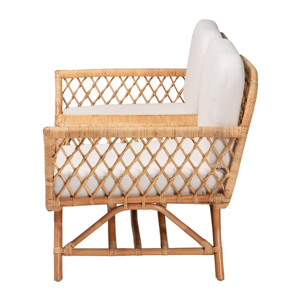 Bohemian Light Honey Rattan Tete-a-Tete Sofa with Removable Cushions