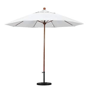9 ft. Woodgrain Aluminum Commercial Market Patio Umbrella Fiberglass Ribs and Push Lift in Natural Sunbrella