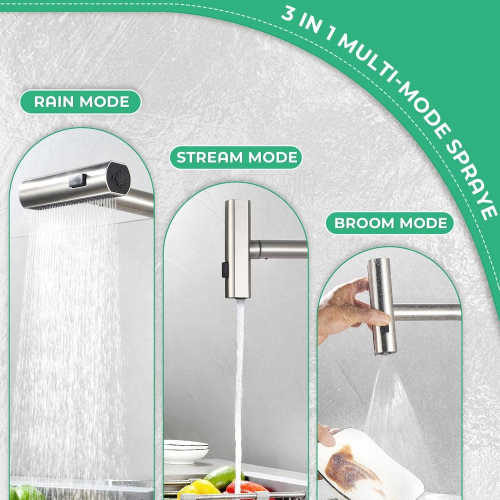 Brushed Nickel High-Arc Kitchen Faucet with Pull-Out Spray
