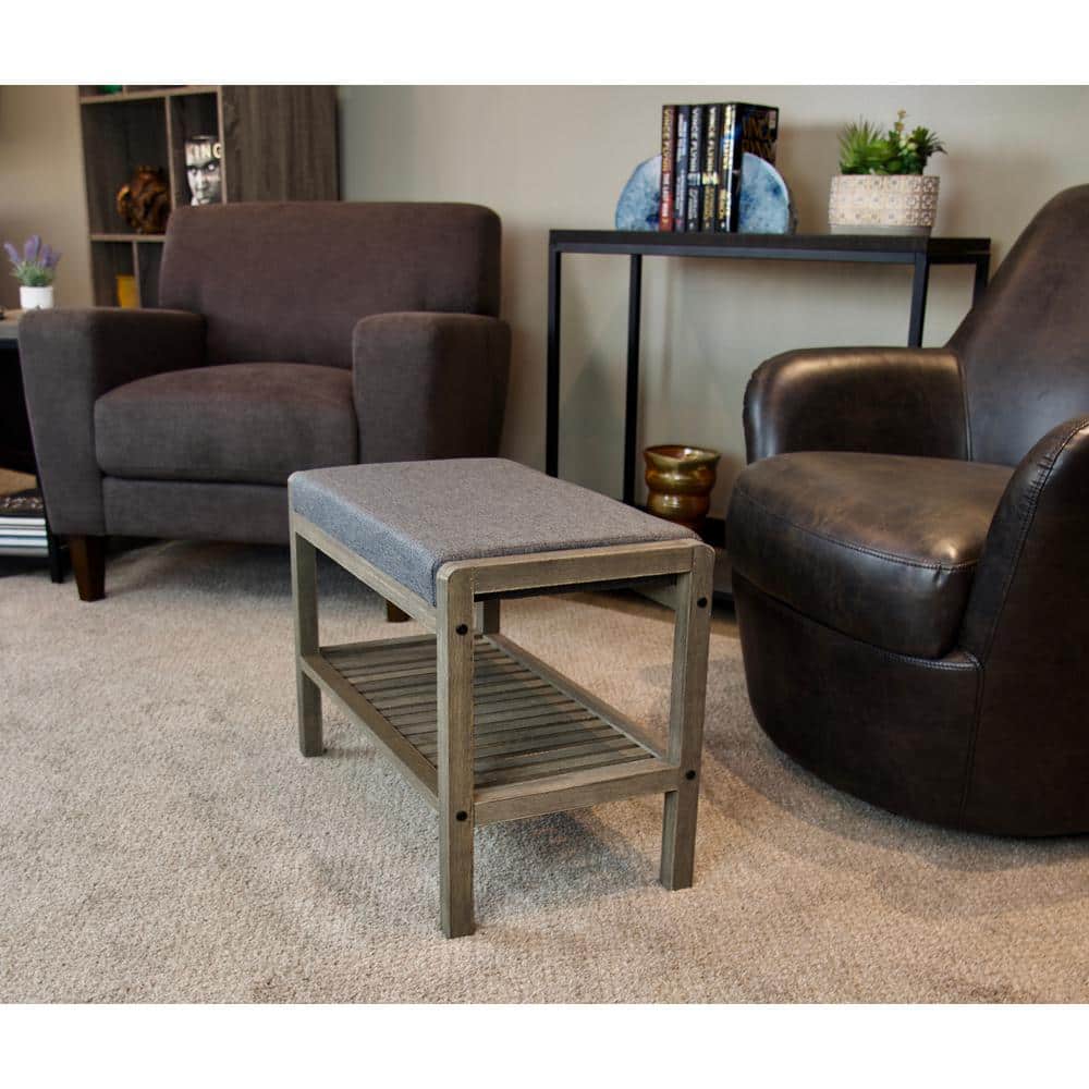 Brushed Gray Solid Bamboo Versatile Storage Bench
