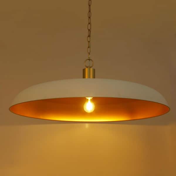 Modern Farmhouse 33.5 in. W 1-Light Gold Pendant Lamp, Round Pendant Light for Kitchen Island with White Dome Shade