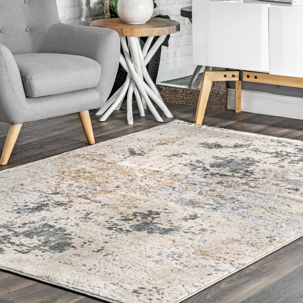 Chastin Beige and Gray Abstract 3' x 5' Synthetic Area Rug