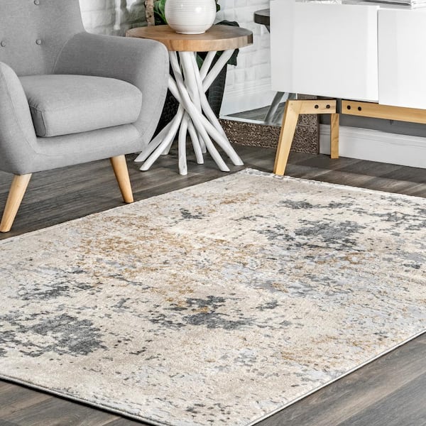 Contemporary Motto 9 ft. x 12 ft. Beige Indoor Abstract Living Room/Bedroom/Dining Room Area Rug