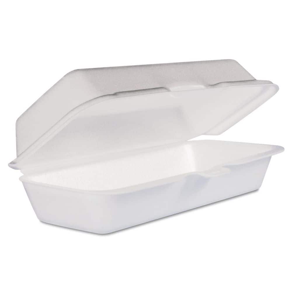 3.8 in. x 7.1 in. x 2.3 in. White Foam Hinged Lid Container Hot Dog Contain