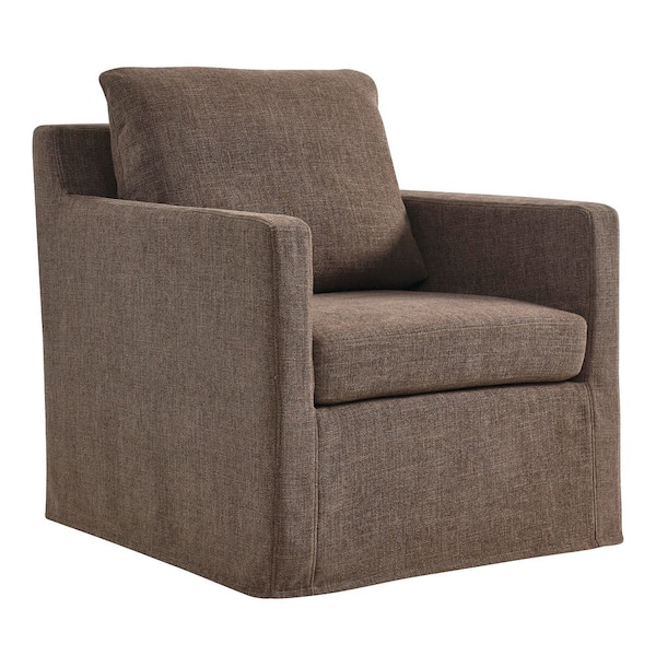 Serene Fabric Slipcovered Swivel Armchair in Mocha