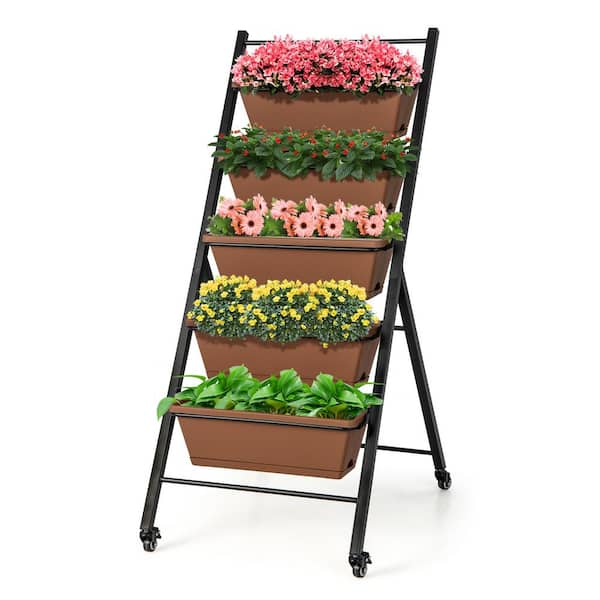 ANGELES HOME 22.5 in. Metal 5-Tier Vertical Raised Garden Bed with Wheels and Container Boxes