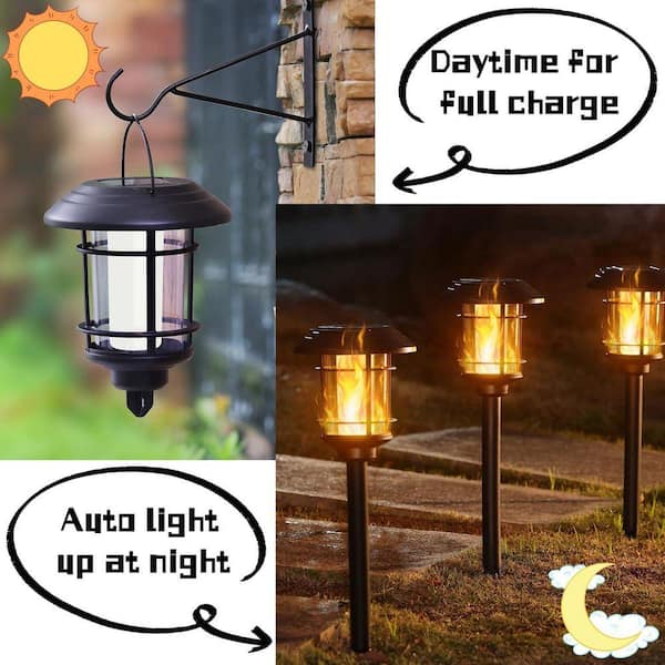 Dynaming 4 Pack Solar Flame Wall Lantern Outdoor, Solar Wall Mounted