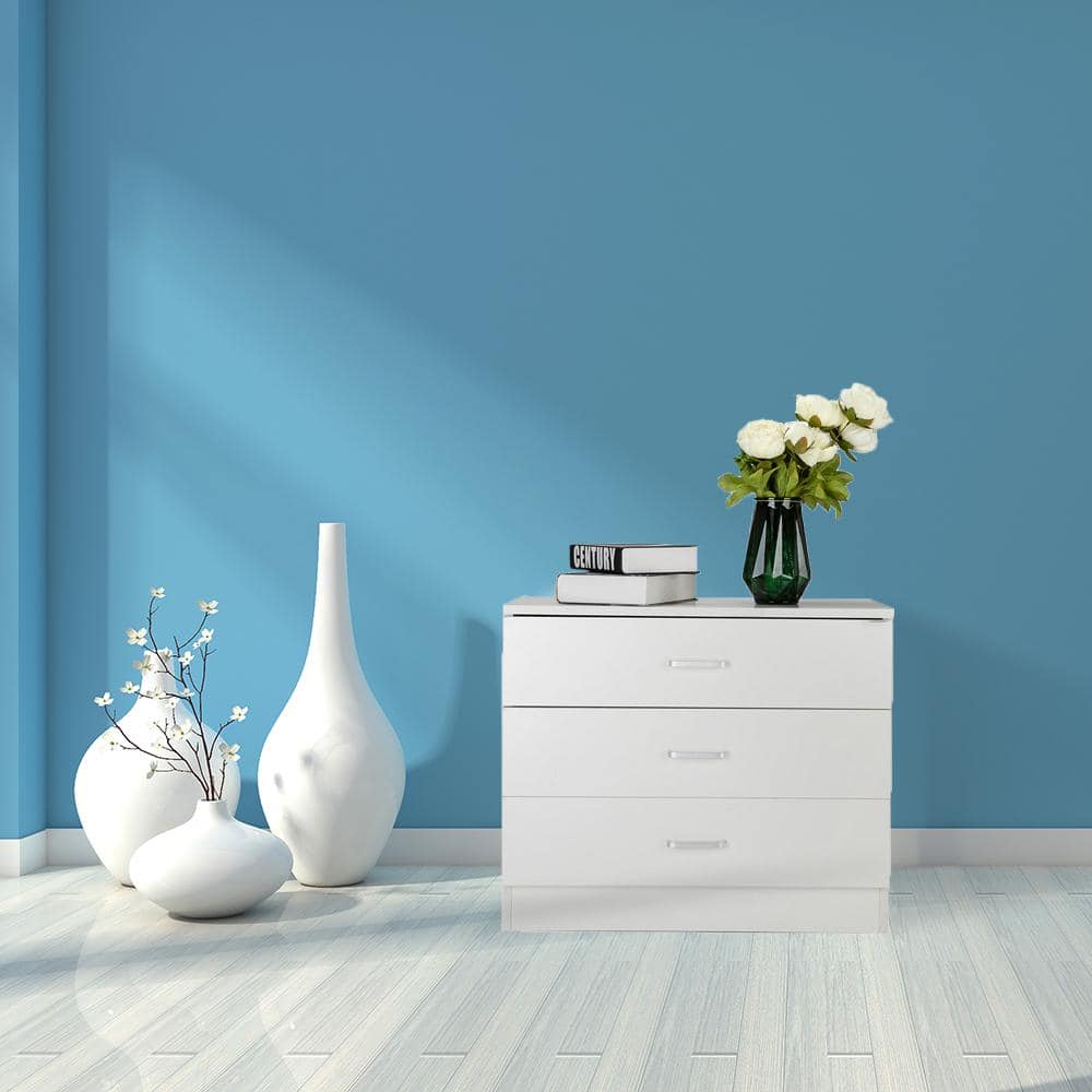 White P2 Wood 3-Drawer Storage Dresser Cabinet