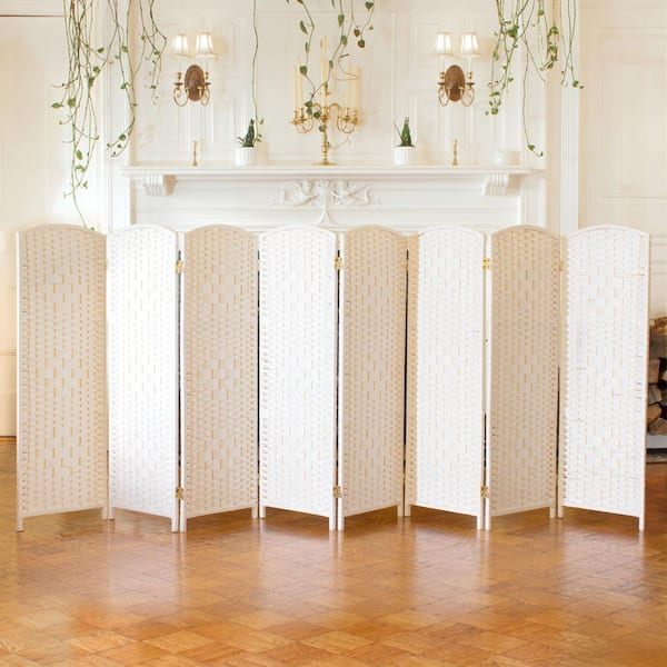 Oriental Furniture 4 ft. Short Diamond Weave Fiber Folding Screen - White - 8 Panel