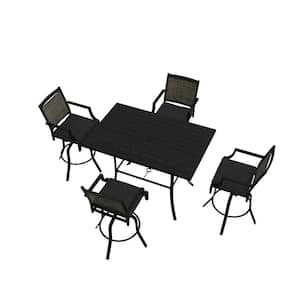 5-Piece Aluminum Bar Height Outdoor Dining Set with 3.1 Thickness Black Cushion and 1.9 in. Umbrella Hole