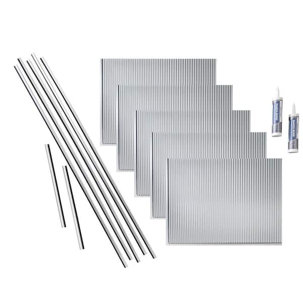 Fasade Rib 18 in. x 24 in. Brushed Aluminum Vinyl Decorative Wall Tile Backsplash 15 sq. ft. Kit
