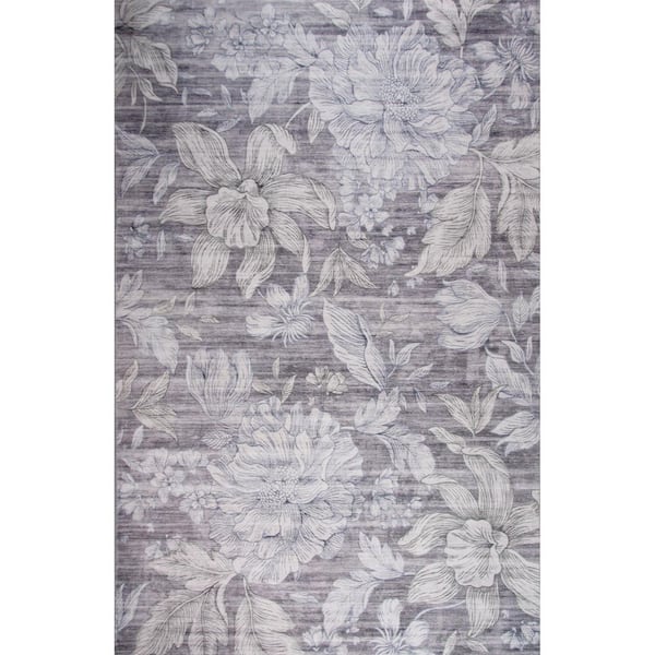7 ft. x 10 ft. Gray and White Floral Area Rug
