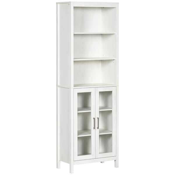 cadeninc 20.75 in. W x 11.75 in. D x 63.75 in. H Bath Storage Cabinet with 3-Shelf and Glass Door, Antique White