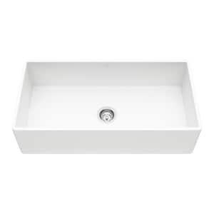 Matte Stone 36" Single Bowl Farmhouse Apron Front Undermount Kitchen Sink in Matte White and Accessories