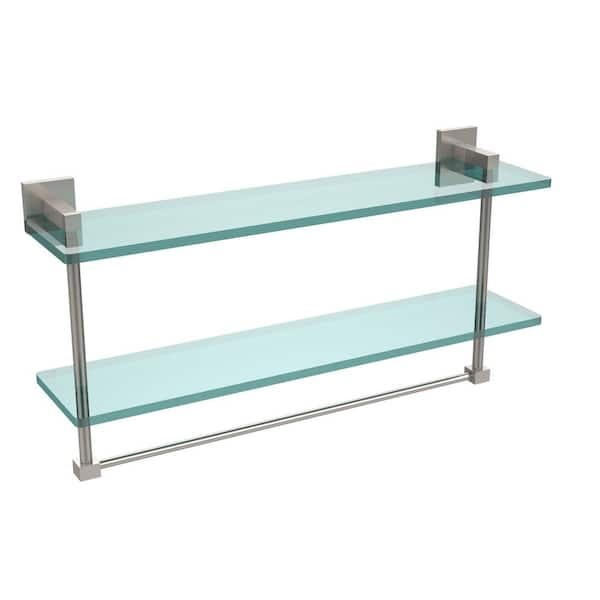 Allied Brass 22 in. L x 8 in. H x 5 in. W 2-Tier Clear Glass Bathroom Shelf  with Gallery Rail in Satin Nickel P1000-2/22-GAL-SN - The Home Depot