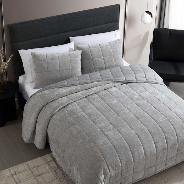 Vera Wang Diamond Velvet Reversible 3-Piece King Quilt Set outlet in Silver