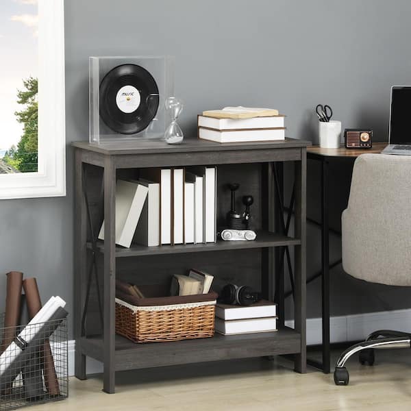 HOMCOM 32.25 in. Tall Black Wood 1-Self Accent Bookcase with Sturdy Frame
