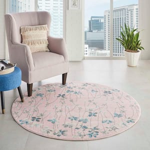 Tranquil Pink 5 ft. x 5 ft. Floral Modern Round Area Rug
