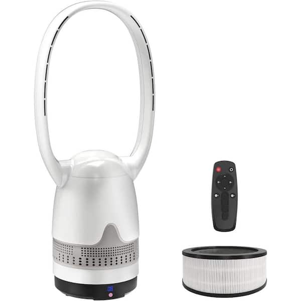 Unbranded 26 in. Air Purifier Fan Bladeless Tower Fan White with H12 HEPA Filter and Remote Control for Bedroom, Home and Office