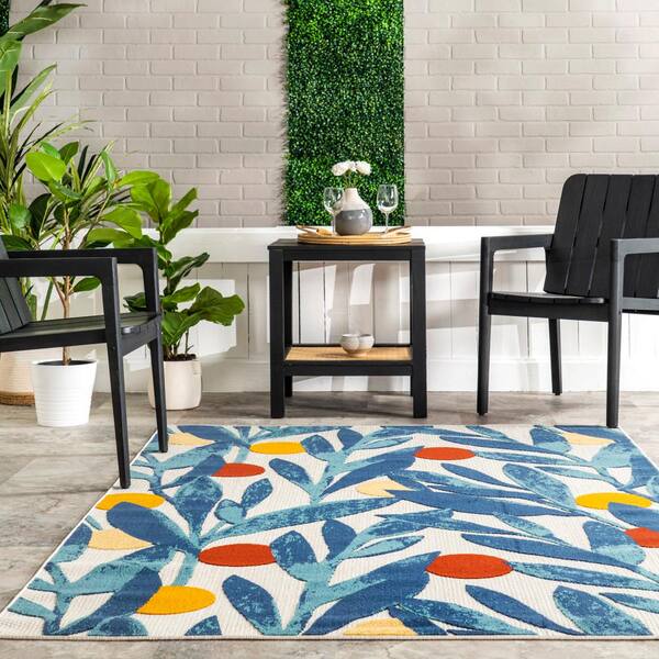 nuLOOM Hanni Leaves Indoor/Outdoor Machine Washable Green 5 ft. x 8 ft. Coastal Area Rug