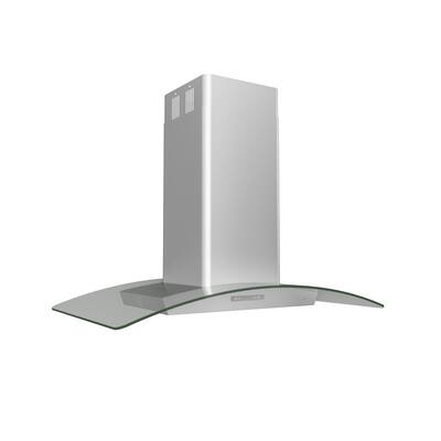 Milano 42 in. Convertible Island Mount Range Hood with LED Lighting in Stainless Steel with Glass Canopy