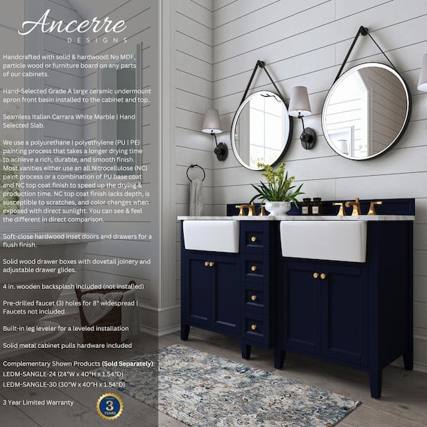 Adeline 60 in. W x 20.9 in. DBath Vanity in Heritage Blue with Marble Vanity Top in Carrara White with White Basin
