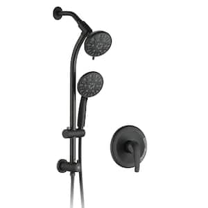Single-Handle 7-Spray Shower Faucet 1.8 GPM with High Pressure Dual Shower Head in. Matte Black(Rough-in Valve Included)